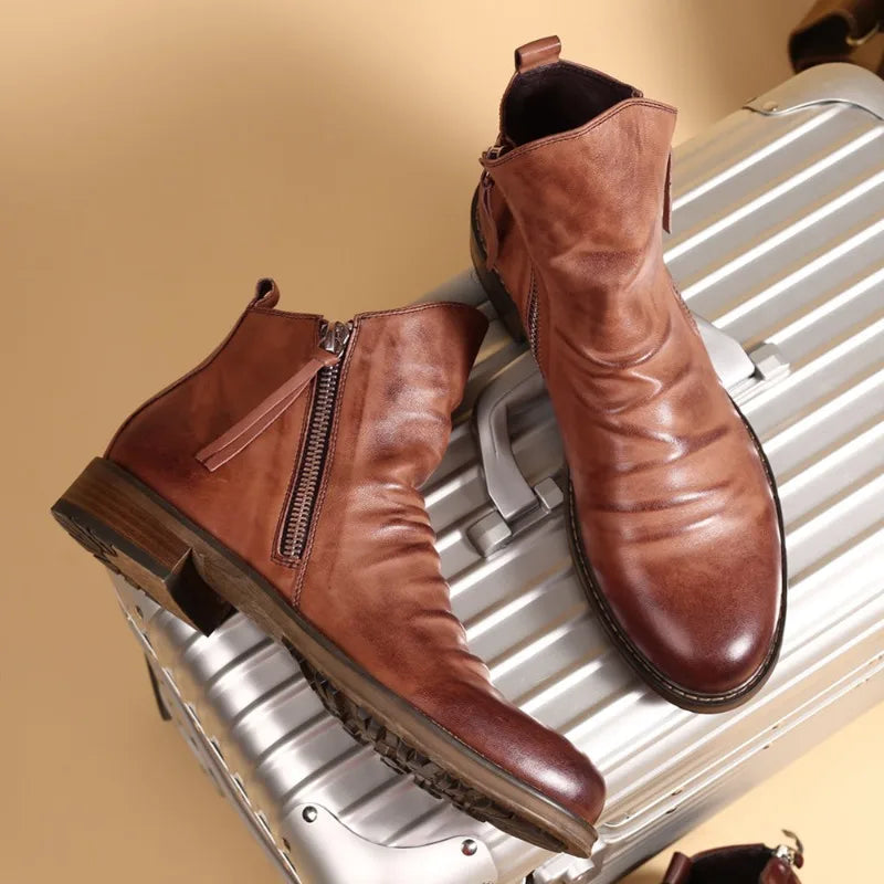 Herren Chelsea Boots Echt Leder Schwarz Elegant - IdealeKleiden