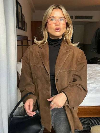 Elegant Women's Suede Classic Coat