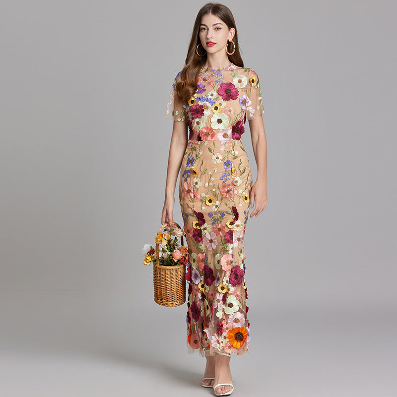 Women's Maxi Dress Transparent with Floral Pattern Elegant