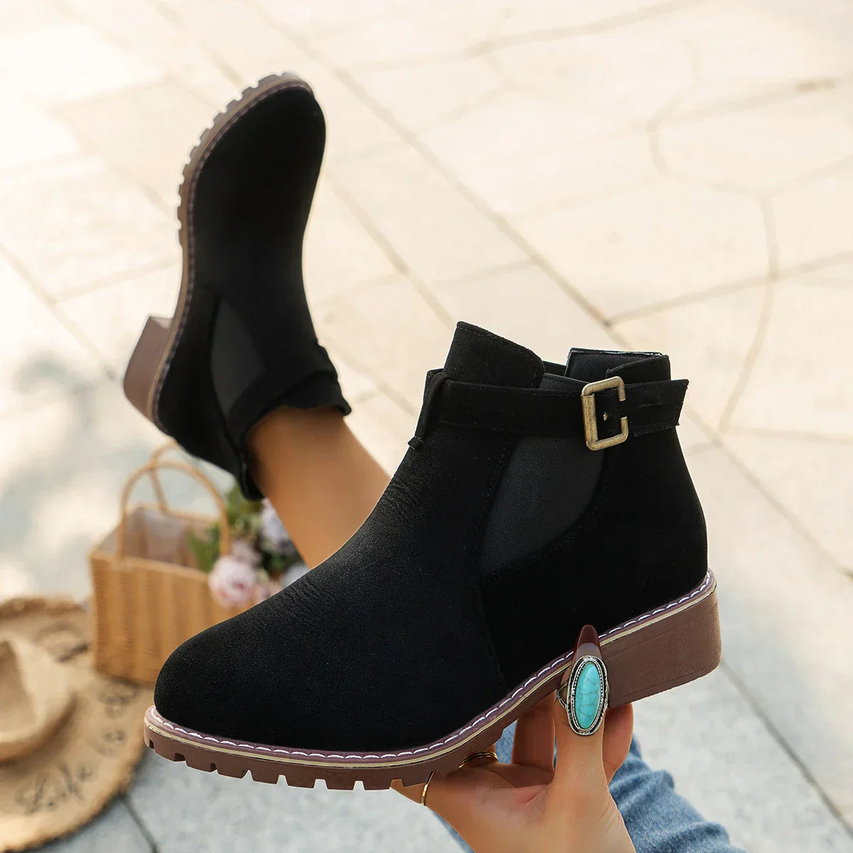 Casual Boots Mid Heel Chunky Buckle