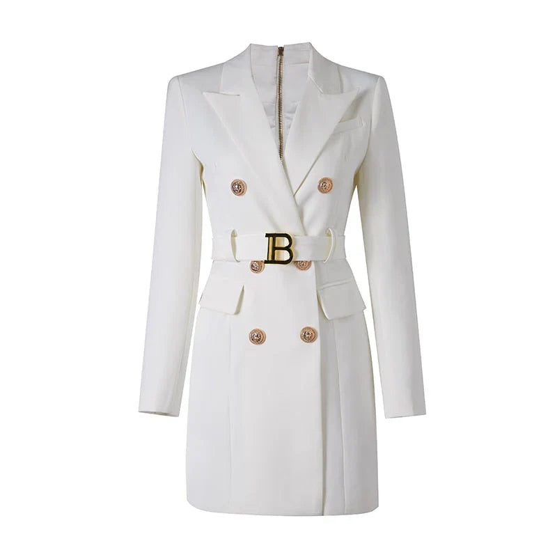 Elegant office dress with belt and chic buttons
