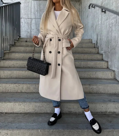 Women's Belted Double-Breasted Elegant Coat