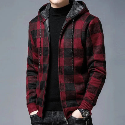 Stylish Plaid Coat Men Hooded