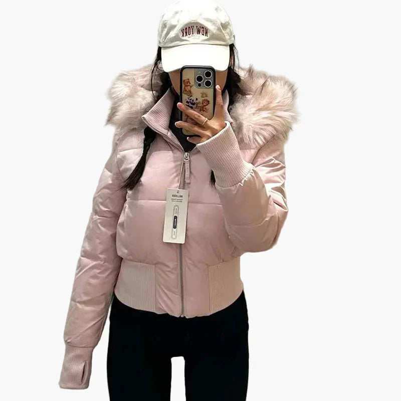 Winterjacke Damen Elegant Fellkragen Kapuze - IdealeKleiden