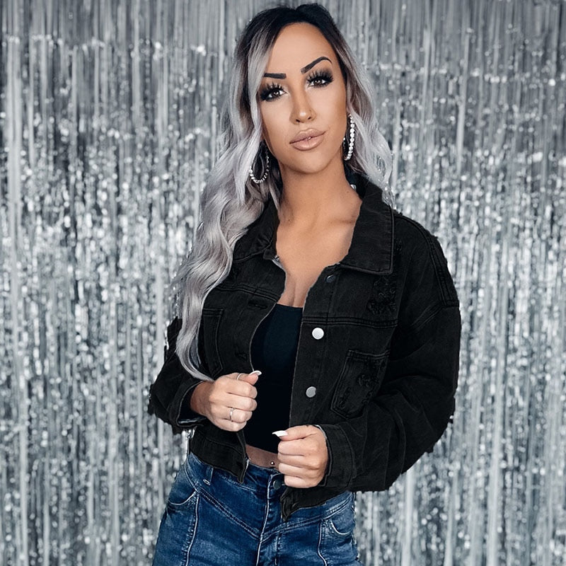 Fashionable Women's Fringed Denim Jacket