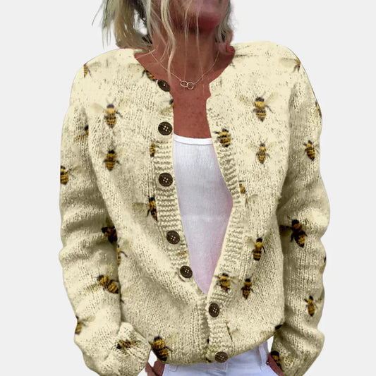 Stilvolle Bedruckte Strickjacke Damen - IdealeKleiden