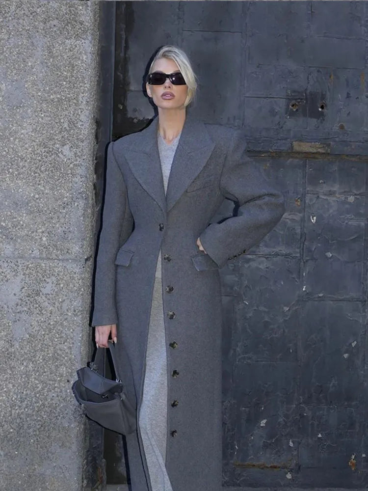 Elegant Women's Wine-Colored Long Coat