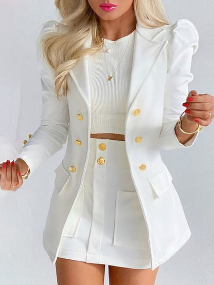 Women's Chic Plaid Blazer Skirt Set