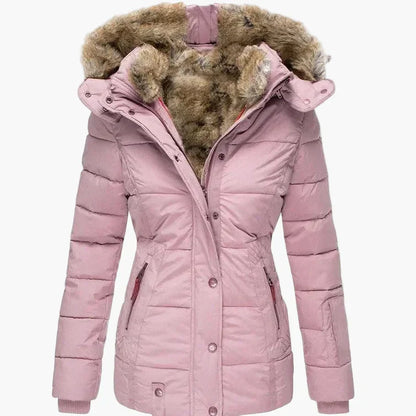 Women's Elegant Winter Jacket Hood Faux Fur
