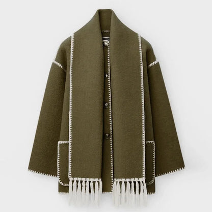 Women's Oversized Wool Coat with Shawl Collar