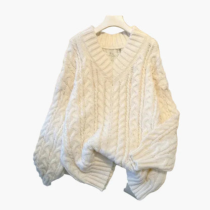 Grobstrick Pullover V-Ausschnitt Winter Twist Design