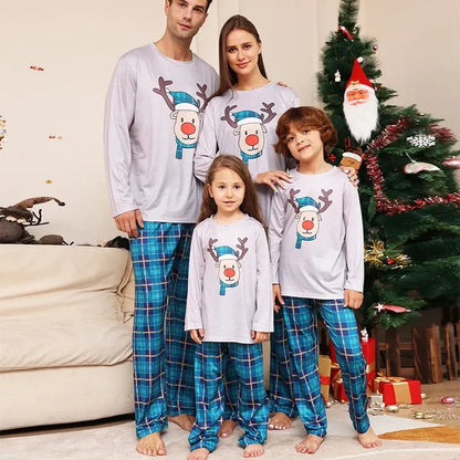 Christmas Pajamas Blue Reindeer Motif