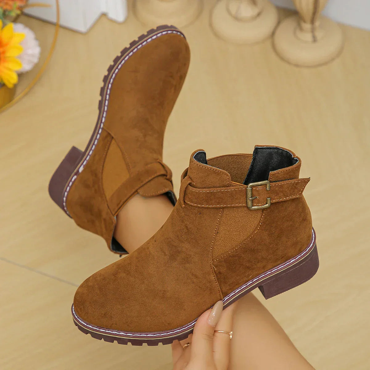 Casual Boots Mid Heel Chunky Buckle