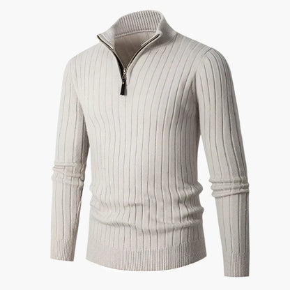 Elegant Knitted Top With Stand-Up Collar And Half-Zip