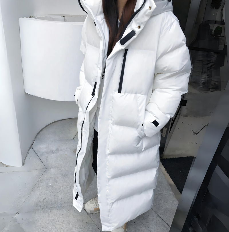 Women's Long Winter Jacket Hood Zipper