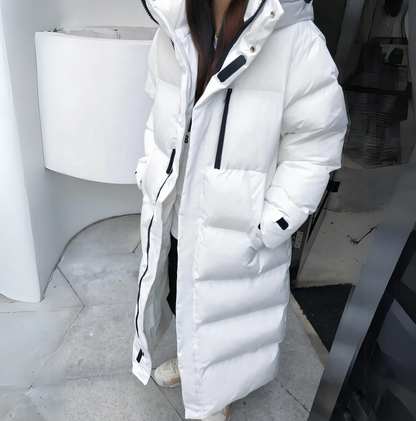 Women's Long Winter Jacket Hood Zipper