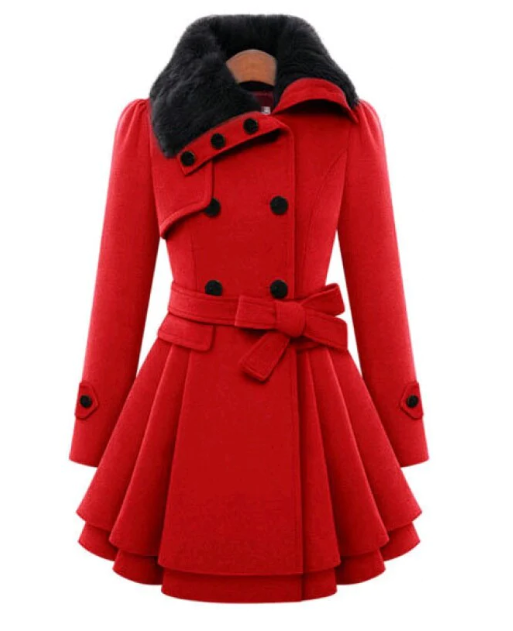 Elegante Wollmischjacke Doppelreihen Knöpfe Gürtel