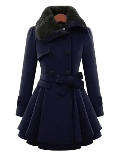 Elegante Wollmischjacke Doppelreihen Knöpfe Gürtel