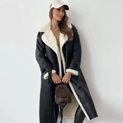Long women's fleece jacket with teddy collar, warm