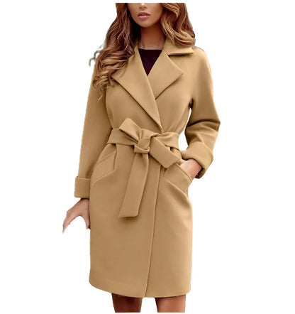 Ladies' Wool Blend Jacket with Waist Belt Elegant