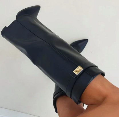 Women's Boots High Elegant Foldover Detail