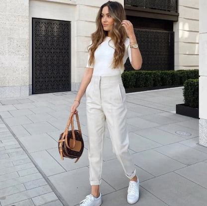 High Waist Slim Fit Trousers