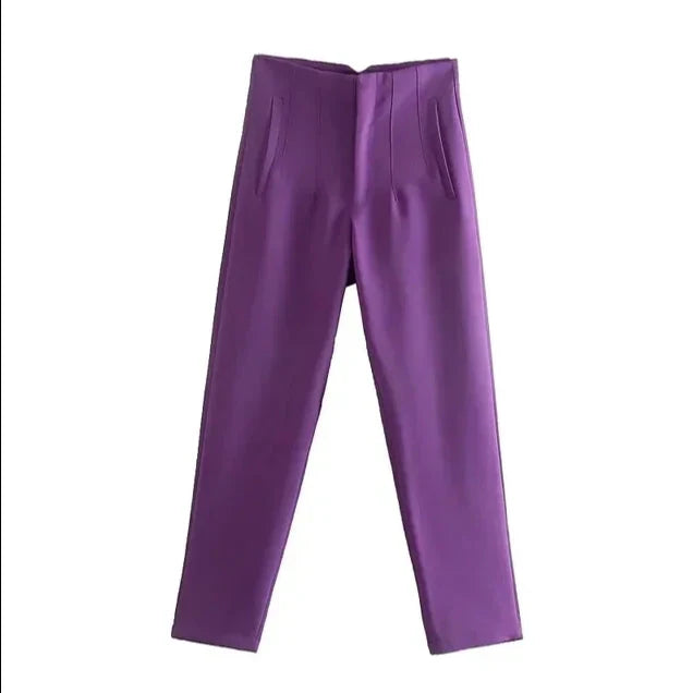 High Waist Slim Fit Trousers