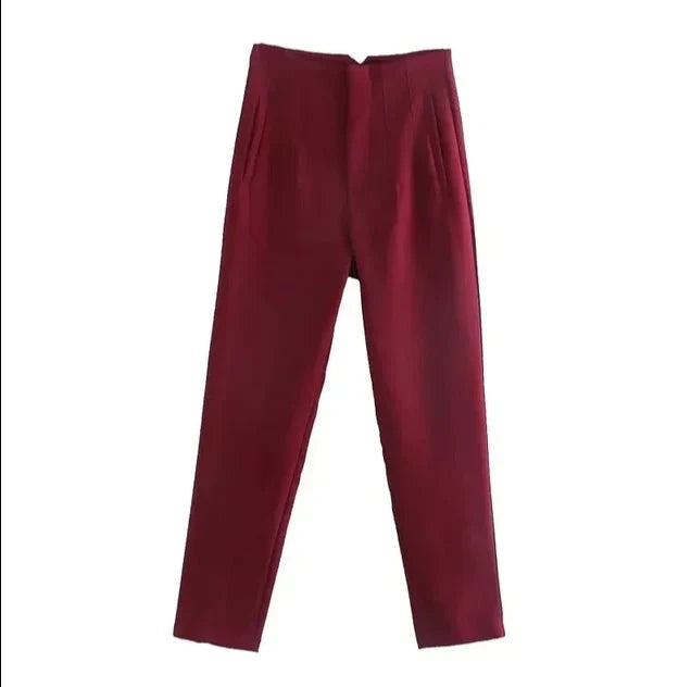 High Waist Slim Fit Trousers