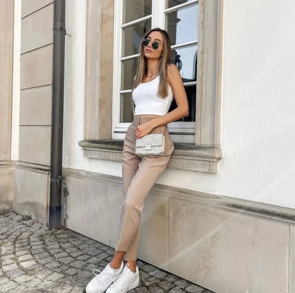 High Waist Slim Fit Trousers