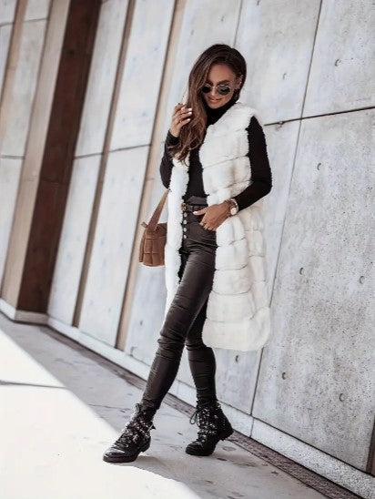 Elegant Faux Fur Vest Long Sleeveless