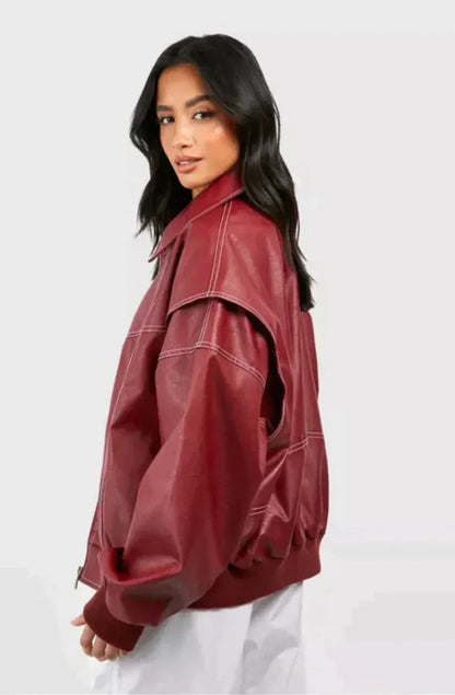Vegan Leather Jacket Oversized Modern Stylish