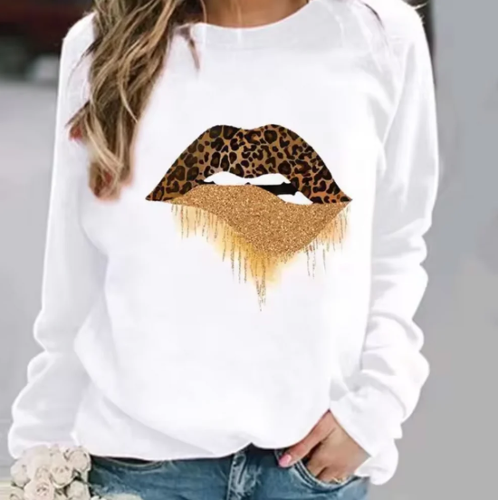 Weicher Baumwollpullover mit Lippenmuster
