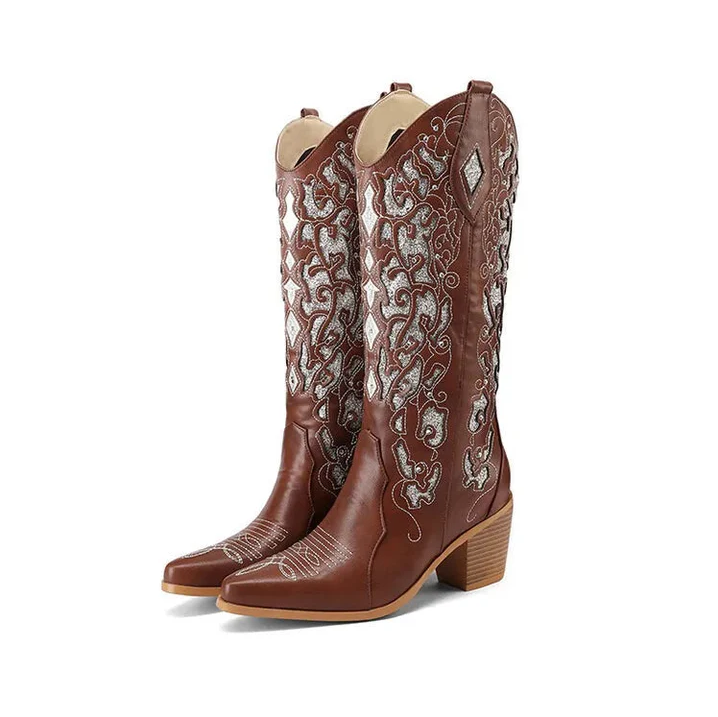 Western Stiefel Damen Elegant Stickerei - IdealeKleiden