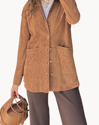Elegant Women's Blazer in Camel Hair Leather
