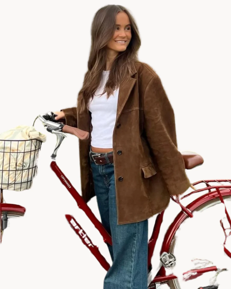 Elegant Women's Blazer in Camel Hair Leather