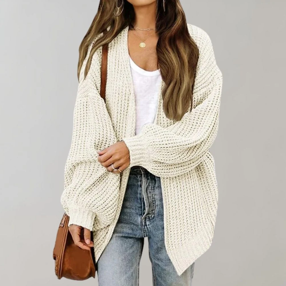Lässige Damenstrickjacke Bequem Geschnürt - IdealeKleiden