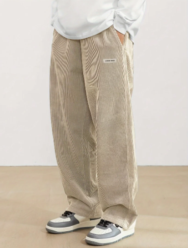 Men's Brown Corduroy Trousers with Multiple Pockets