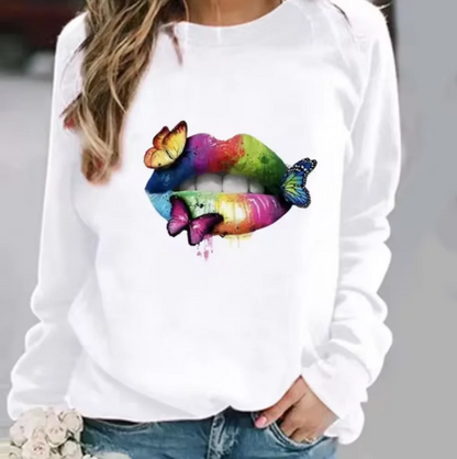 Weicher Baumwollpullover mit Lippenmuster