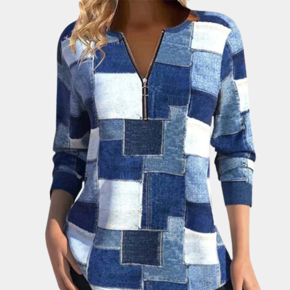 Moderne Damen-Bluse Langarm Geometrisches Muster - IdealeKleiden