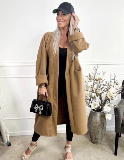 Large winter coat with clean seams and practical pockets