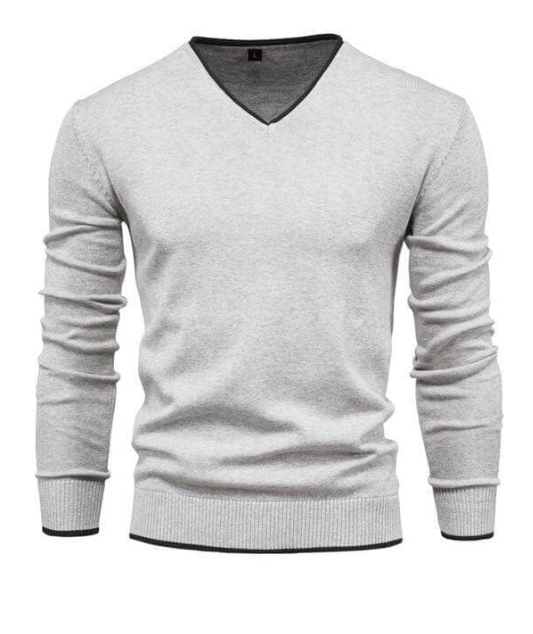 Elegant V-Neck Sweater in Luxurious Silver Grey