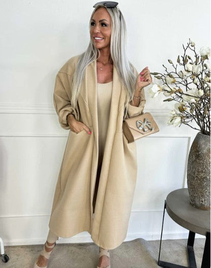 Large winter coat with clean seams and practical pockets