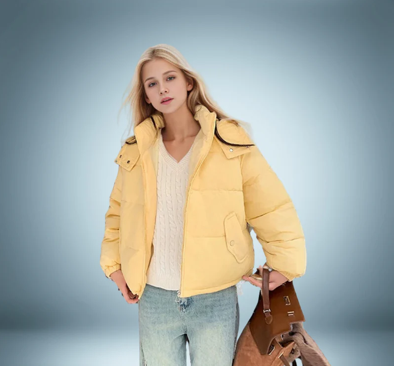 Warme Daunenjacke Kapuze Damen - IdealeKleiden