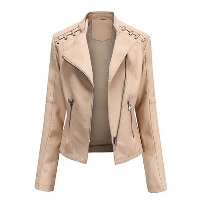 Marie - Elegant Leather Biker Jacket