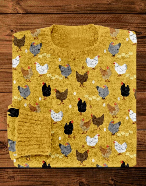 Seren – Retro Pullover mit Hühnchen Motiv - IdealeKleiden