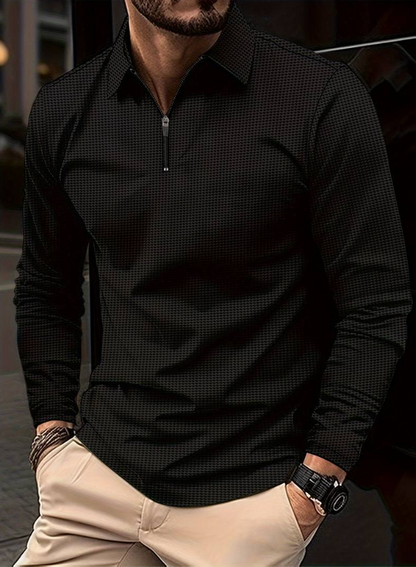 Waffle Knit Long Sleeve V-Neck Casual Shirt