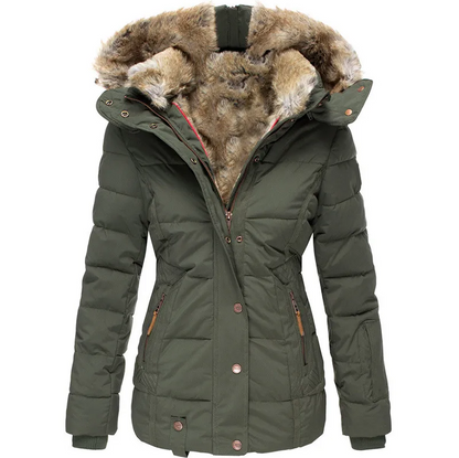 Women's Winter Coat Fur Hood Luxury Design