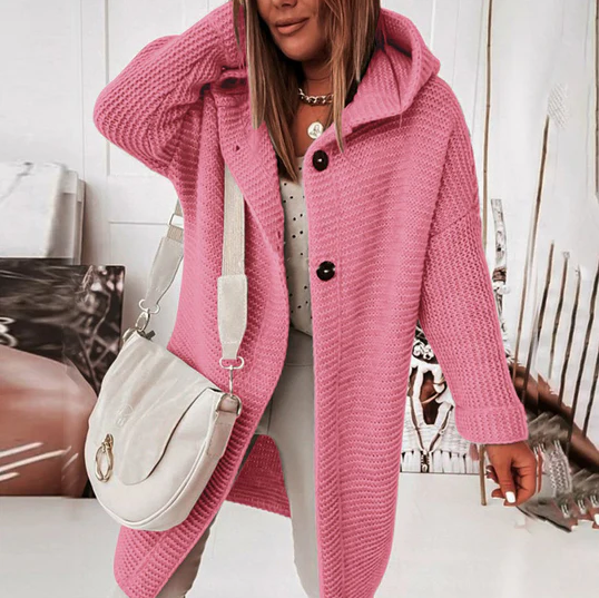 Yelena - Warm Knitted Cardigan with Hood for Women