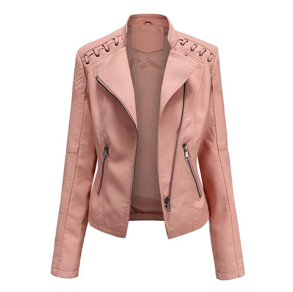 Marie - Elegant Leather Biker Jacket
