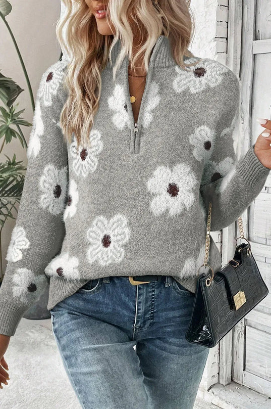 Women's Floral Half-Zip Sweater